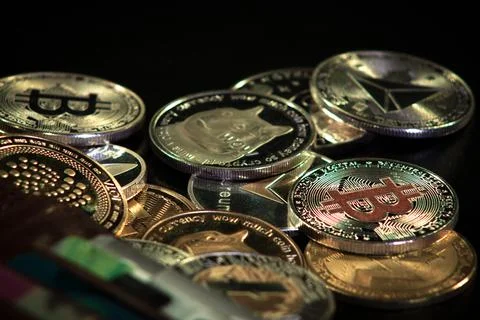 Pile of cryptocurrencies Stock Photos