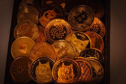 Pile of cryptocurrencies Stock Photos