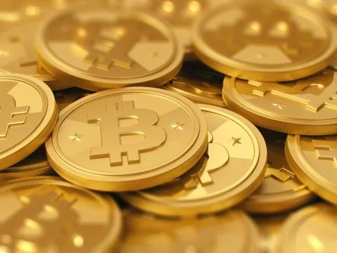 A pile of cryptocurrency - bitcoins Stock Illustration