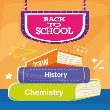 Pile of different books Back to school poster Vector Stock Illustration