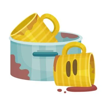 Pile of Dirty Kitchen Utensils and Crockery Left after Lunch Vector Illustration Stockillustratie
