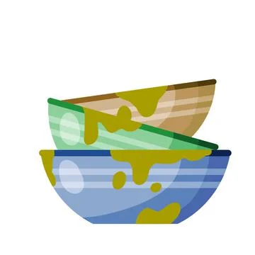 Pile of dirty plates. Stack of kitchen utensils Stock Illustration