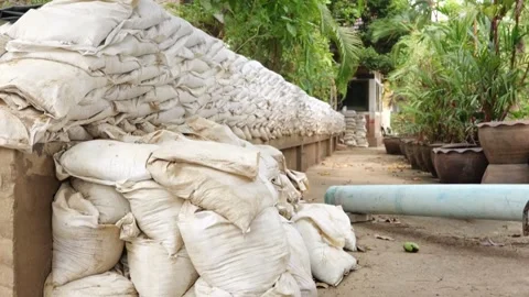 Pile of Dirty Sand Bag in Construction Site Stock Footage 345364164
