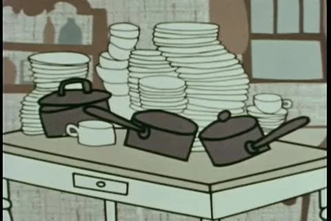 Pile of dishes and pots on table 스톡 동영상 11345332