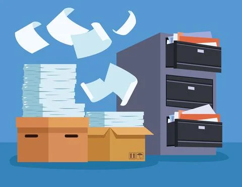 Pile documents and cabinet Stockillustratie