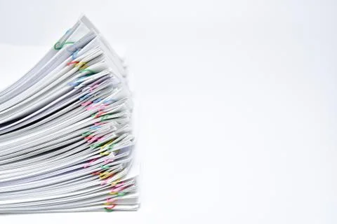 A pile of documents with copy space on white background. Stock Photos