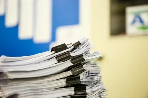 A pile of documents Desk 스톡 사진