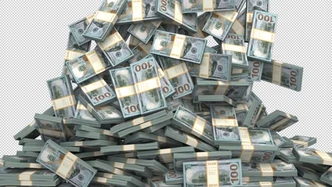 Pile of dollars transition - 3d render with alpha channel. Video stock 186340757
