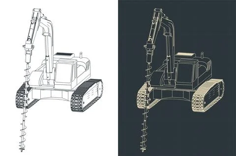 Pile drilling machine drawings Stock Illustration