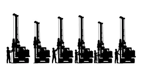 Pile Driver Operator Silhouette Set Stock Illustration