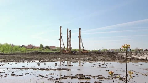 Pile driving machine in construction site. Video stock 58763881