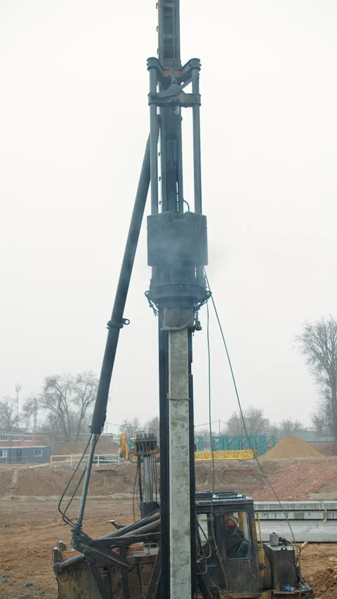 Pile Driving Machine at Construction Site Stock Footage 296755562