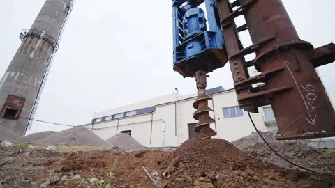 Pile Driving Machine Drilling Foundations Stock Footage 197115842