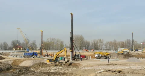 Pile driving machine time lapse Stock Footage 106591814