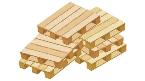 Pile of dropped isometric pallets for packaging and transportation isolated Stock Illustration