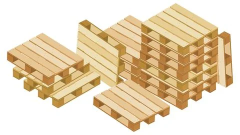 Pile of dropped isometric pallets for packaging and transportation isolated Stock-Illustration