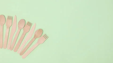 Pile of eco friendly zero waste kitchen utensils ordering. Stop motion Видео 154382753