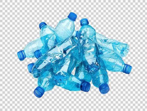 Pile of Empty Blue Plastic Bottles on Transparent Background Stock Photos