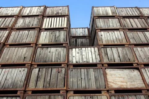 Pile of empty fruit crates Stock Photos
