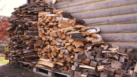A pile of firewood for heating a bath Stock Footage 153928792