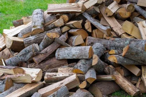 Pile of firewood. Stack of logs. Stock Photos