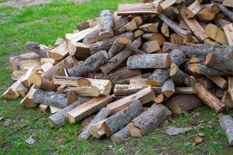 Pile of firewood. Stack of logs. Stock Photos