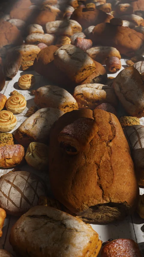 Pile Of Fresh Warm Bread Baked Stock Footage 345484255