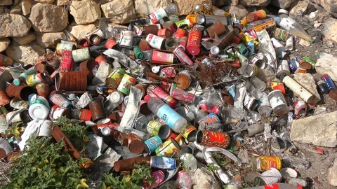 A pile of garbage and waste made from recyclable containers 스톡 동영상 100246165