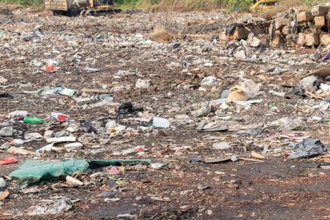 Pile of garbage in construction site after destroy building Stock Photos