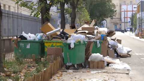 Pile of garbage during a waste collection service strike in Paris, France Stock Footage 220676602