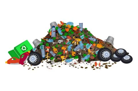 Pile of garbage isolated on white background. Stock Illustration
