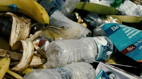 Pile of garbage laying around on public city street,Athens,Greece Stock Footage 61394672