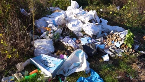 Pile of garbage in the park Stock Footage 260910988