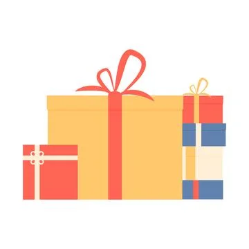 Pile of gift boxes to new year, merry christmas and birthday, flat style Stock Illustration