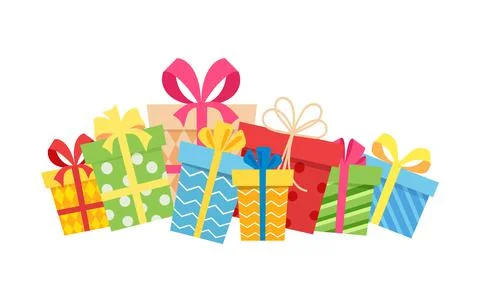 Pile of gift boxes, Presents isolated on white Illustrazione stock