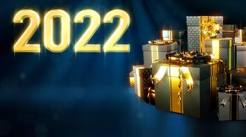 Pile of gift boxes, text 2022 for new year holiday with free space イラスト素材