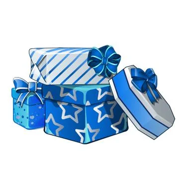 Pile of gift boxes wrapped in bright wrapping paper, isolated on white Stock Illustration