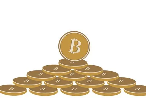 A pile of gold bitcoin vector isolated on white background Stock Illustration