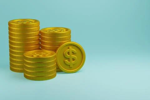 Pile of gold coins in a stack, 3d illustration Stock Illustration