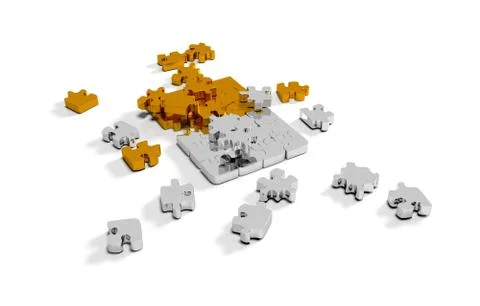 Pile of gold puzzle elements Illustrazione stock