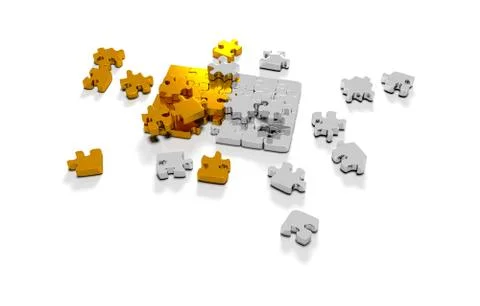 Pile of gold puzzle elements Stock Illustration