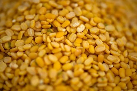 The pile of Gram pulses, Split Chickpeas, and Lentil Pulses. 库存照片