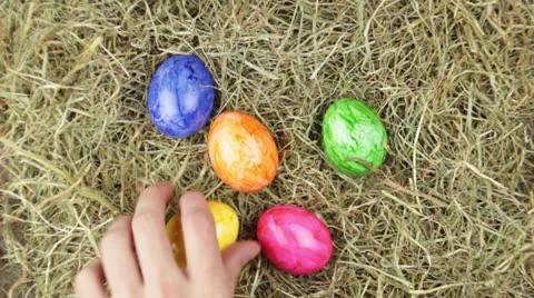 A pile of hay with easter eggs Stock Footage 24866637