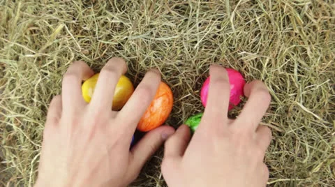 A pile of hay with easter eggs Stock Footage 24867394