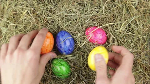 A pile of hay with easter eggs Stock Footage 24867585