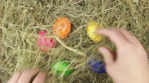 A pile of hay with easter eggs Stock Footage 24867833