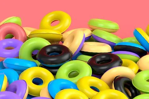 Pile of inflatable ring for swimming pool isolated on pink background Stock Illustration