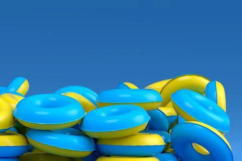 Pile of inflatable ring for swimming pool isolated on blue background Stock Illustration
