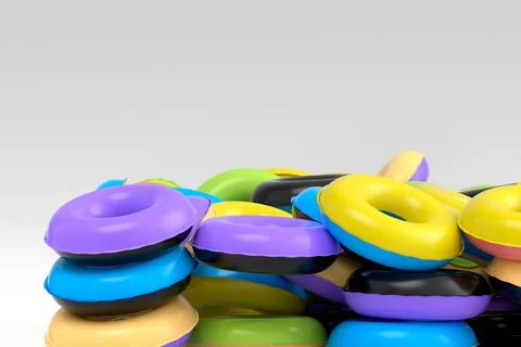 Pile of inflatable ring for swimming pool isolated on white background 스톡 일러스트