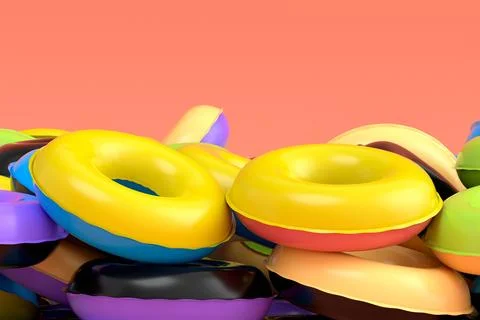 Pile of inflatable ring for swimming pool isolated on pink background Stock Illustration
